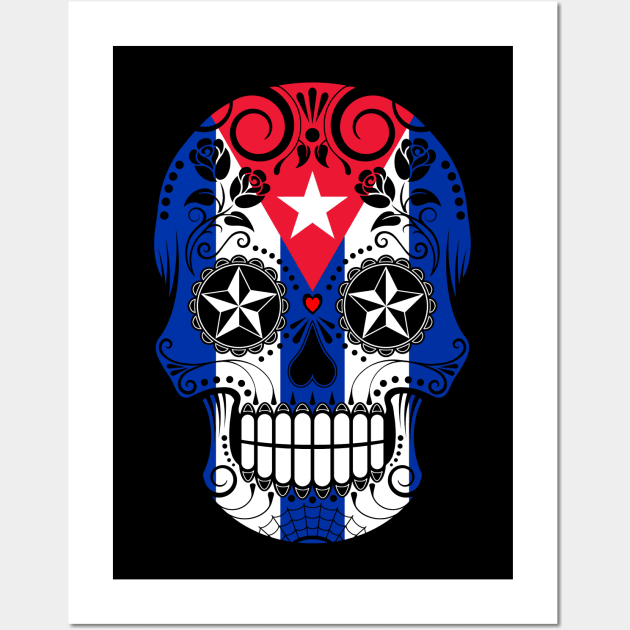 Cuban Flag Sugar Skull with Roses Wall Art by jeffbartels